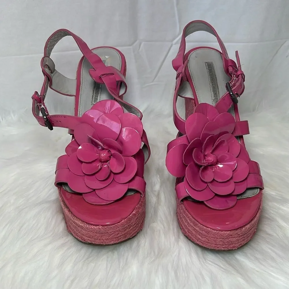 Vera Wang Lavender‎ Penny Pink Patent Espadrille Platform Wedges Sz 10
